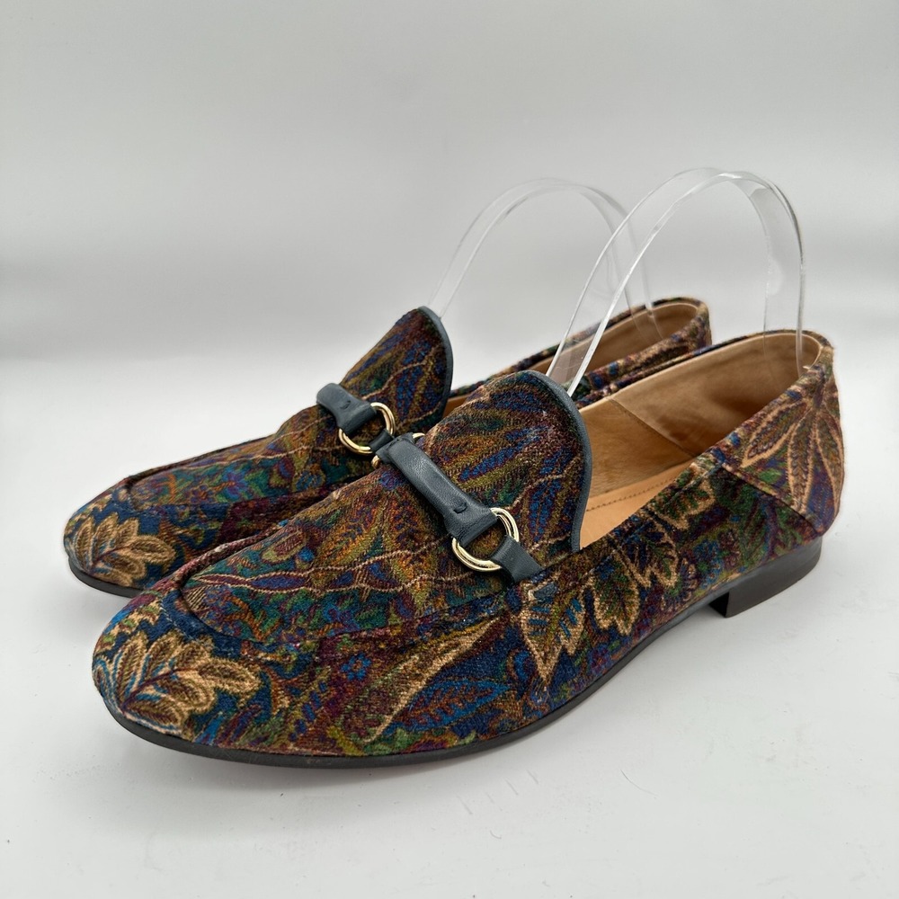 Hudson London Liberty Velvet Loafers Shoes Womens US 9 Brown Floral Horsebit
